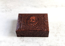 Vintage Embossed Leather Wrapped Wood Cigarette Box, Hinged Lid, Tobacciana picture