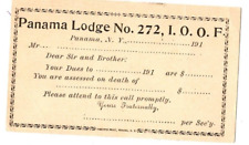 Panama Lodge No 272,I.O.O.F Panama,NY Dues  Postcard Fraternal picture