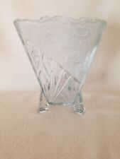Art Deco Sowerby Triangular 3 Legs Glass Clear Satin Frosted Daisy Vase 7.75