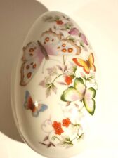 Vintage Avon Porcelain Trinket Box Egg Butterfly & Floral 1979 22K Gold Trim picture