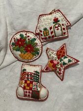 Vintage Handmade Embroidered Felt Christmas Ornaments  picture