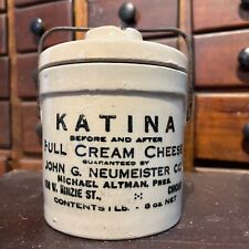 Antique Katina Cream Cheese Advertising Stoneware Crock Baler Chicago picture