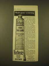 1918 Forhan's Toothpaste Ad - Tender gums - a warning picture