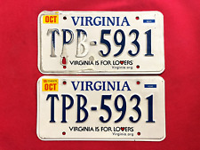 Virginia License Plate Pair TPB-5931 .... Expired / Crafts / Collect / Specialty picture