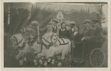 Happy group on fake horse carriage antique studio photo picture