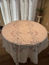 VTG Hand Embroidered Floral Crochet Lace Open Work Tablecloth 92