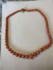 18K YELLOW GOLD - NATURAL CORAL (SALMON) ROUND BEAD NECKLACE - 22.5
