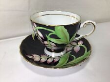 NN21 Vintage Tuscan Fine English Bone China Leafs Teacup & Saucer Black For Gift picture
