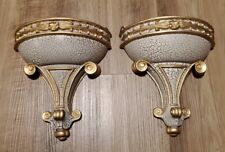 Vintage Wall Sconces Gold Ivory Crackle Floral Scroll Design House of Lloyd Pair picture