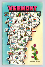 Pictorial Map Red Clover Flower Greetings From State of Vermont VT Postcard picture