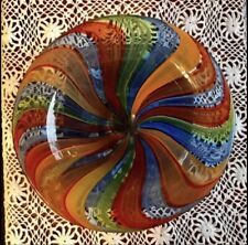 11” MCM Mid-Century Multi-Color Rainbow Swirling Bowl, Handmade, Badash, Poland picture