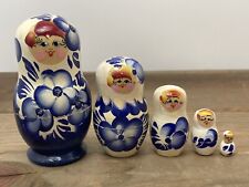 Vintage Matryoshka Nesting Dolls Set Of 5 Hand Painted with Blue Flowers 3.5” picture