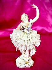 Antique Dresden Lace Figurine Miniature Ballerina Ballet Dancer Pink & White EUC picture