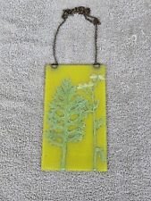 Vintage Signed Higgins MCM Flower Leaf Fused Glass Hanging Rectangle Wall Panel picture