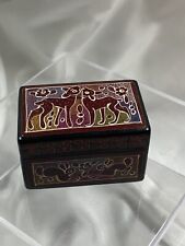 Small Wood Trinket Box Folk Art Style Animal Design picture