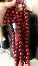 Vtg 9'+ Dark Cranberry Red WOODEN BEAD Xmas GARLAND Wood Large Beads 108