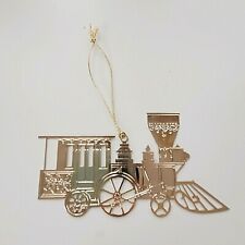 Vintage Steam Engine Train Laser Cutout Silver Tone Christmas Ornament picture