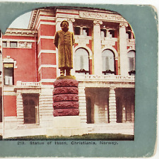 Henrik Ibsen Statue Norway Stereoview c1905 Bergen National Theater Card F646 picture