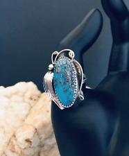 Vintage Navajo High Grade Kingman Turquoise Sterling Silver Ring Size 8 picture