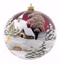 Polish Christmas Ornament Countryside Church & Houses Blown Glass Bauble 150mm#1 picture