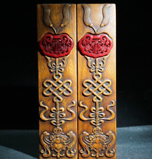 Exquisite natural rosewood huali wood carved Chinese knot jade pair Paper weight picture