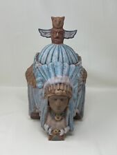 Native American Ceramic Humidor ~ With Three Heads  ~ Beautiful ~ Nice Condition picture