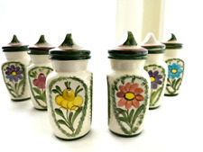 German Floral Spice Jars Hand Painted “Handgemalt” Signed By Widerstrom Set of 6 picture
