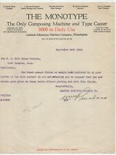 Lanston Monotype Machine Co. 1913 letter signed William L. Madara, Philadelphia picture