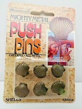 RARE Vintage 1981 Homecraft Mighty Metal Pushpins 6pk Seashells #658114 NOS  picture