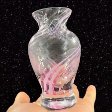 Caithness Scotland Pink White Swirl Art Glass Vase Hand Made Crafted Glass VTG picture