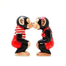 Cute Kissing Chimps Salt and Pepper Shakers Magnetic Ceramic Set Monkey Business picture