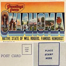 Postcard OK Large Letter Greetings from Oklahoma Will Rogers Teich Linen 1939 picture