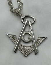 Vintage Freemason Masonic Symbol Compass Square Pewter Pendant Necklace picture