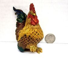 Vintage Rucinni Swarovski Crystal Jeweled Rooster Trinket Box Opens multicolored picture