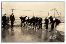 c1920's USS Colorado Sailors Holy Stoning Deck Sailors View RPPC Photo Postcard picture
