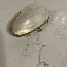 Vintage Real Clam Sea Shell Coin Change Purse Hinged Trinket Box picture