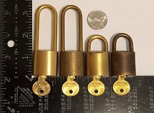 4 EA. USED-SMALL WILSON BOHANNAN PADLOCKS-KEYED DIFFERENT-WITH 1 KEY PER LOCK picture