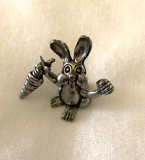 Vintage Bunny Rabbit with Carrot Miniature Pewter Animal Figurine picture