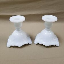 Pair of Vintage Milk Glass Candle Pillar Holders White 4
