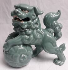 Vintage Porcelain Green Jade Celadon Glaze Japanese Komainu Lion Foo Dog Statue  picture