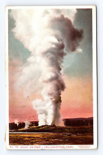 Vintage Old Postcard Yellowstone Park Giant Geyser Antique Haynes 1913WYO Cancel picture