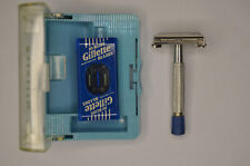 RARE Vintage Gillette British Rocket Blue Tip Safety Razor With Case & Dispenser picture