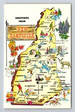 Concord NH-New Hampshire, Greetings, State Outline & Cities, Vintage Postcard picture