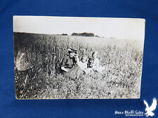 Antique RPPC Mama 2 Children Wheat Grain Field Family Pet Fido Rover Dog picture