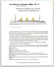 Empress of Britain 1931 Sea Breezes Famous Ships No. 1 History/ Data Sheet 1963 picture