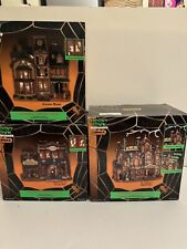 Lot Of 3 Lemax Spooky Town:  Dragon's Breath Costume Shop; Greaves Manor; Dr. Ti picture