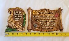Vtg 50s 60s Bible Verse Scripture Prayer Cornucopia Wall Plaques USA Faux Wood picture