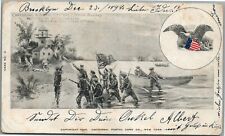 1898 SPANISH AMERICAN WAR ENSIGN WILLARD HOISTING AMERICAN FLAG ANTIQUE POSTCARD picture