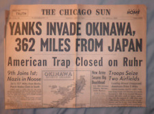 Okinawa Invasion-The Chicago Sun Newspaper-April 2, 1945-Original Pages 1 and 2 picture