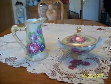 Porcelain China Vintage Elegant Floral Pitcher & Matching Covered Candy Dish picture